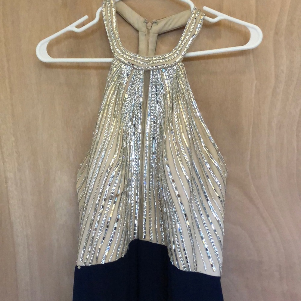 Cachet Navy beaded prom dress. Size 10